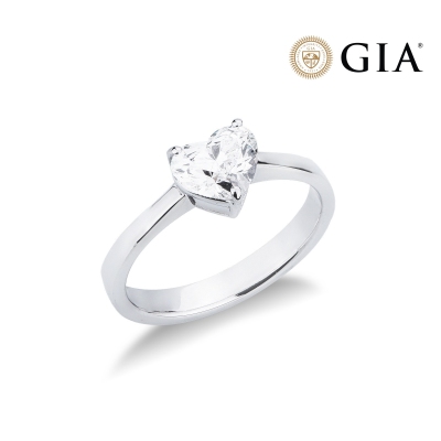 Solitaire ring with diamond heart cut 1.00ct GIA in white gold 18k