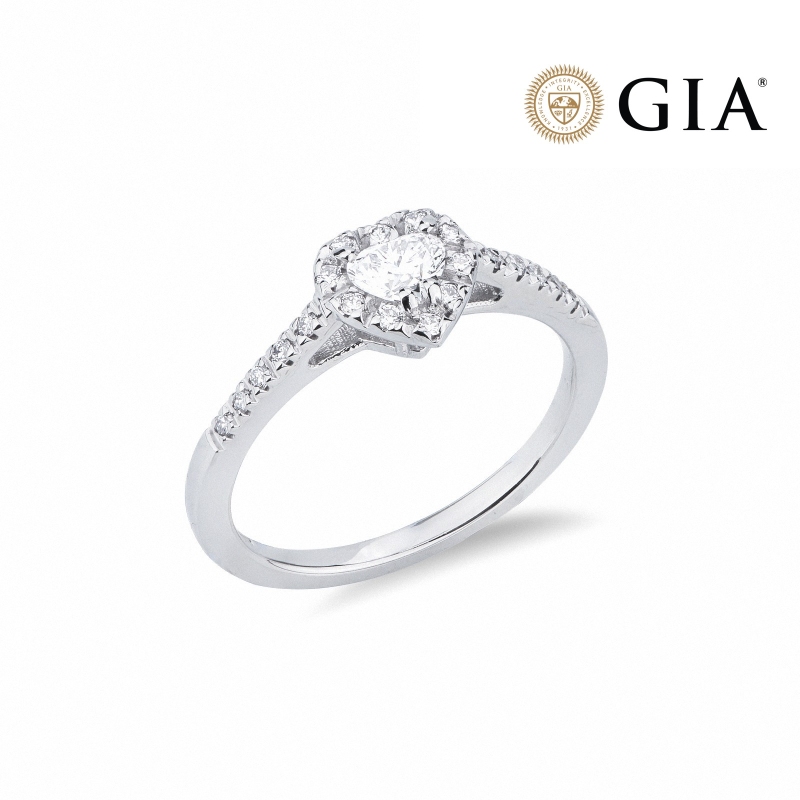 Solitaire ring with diamond heart cut 0.30ct GIA in white gold 18k