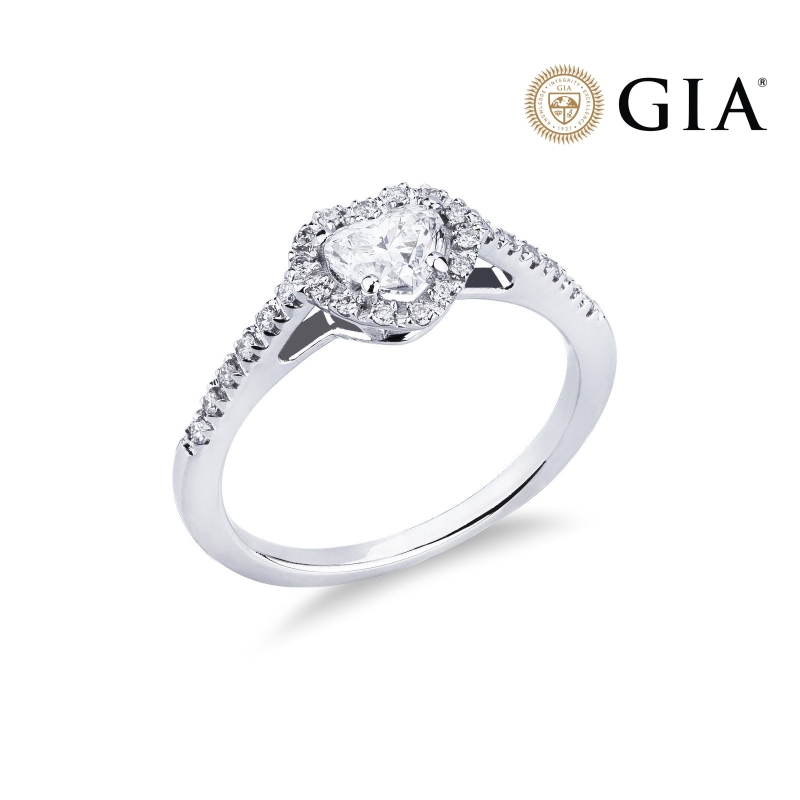 Ring with diamond heart cut 0.50 ct GIA in 18k white gold