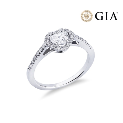 Ring with diamond heart cut 0.50 ct GIA in 18k white gold