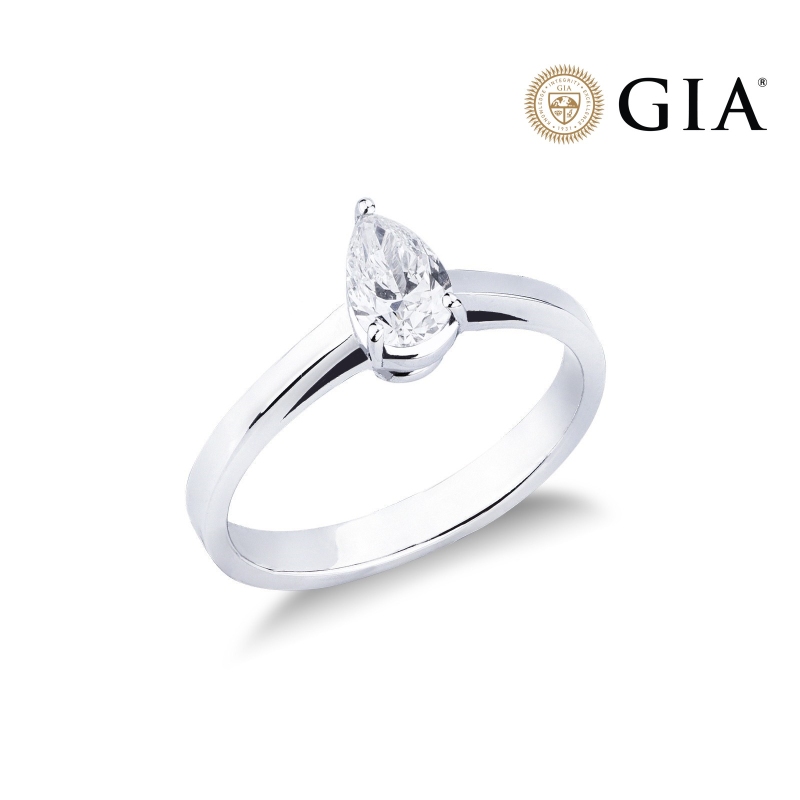 Solitaire ring with diamond pear cut 0.30ct GIA in white gold 18k