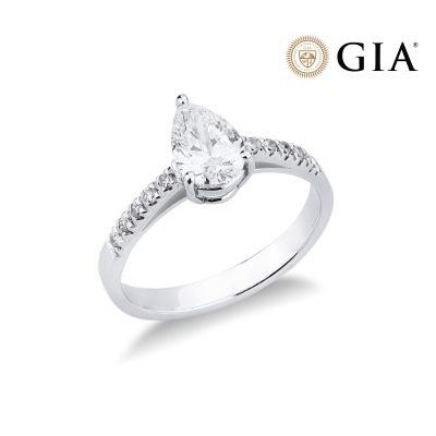 Solitaire ring with diamond pear cut 1.00ct GIA in white gold 18k