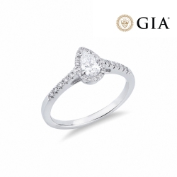 Solitaire ring with diamond pear cut 0.30ct GIA in white gold 18k