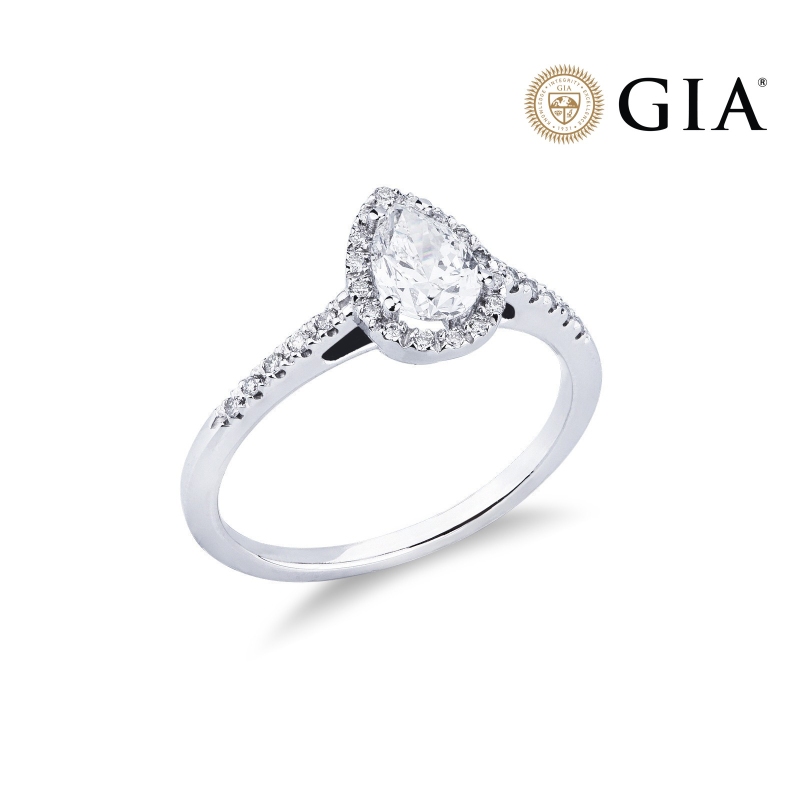 Ring with diamond pear cut 0.70 ct GIA in 18k white gold