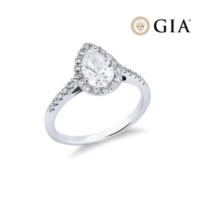 Ring with diamond pear cut 1.00 ct GIA in 18k white gold
