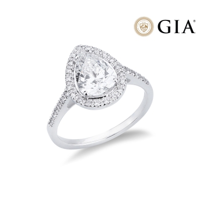 Ring with diamond pear cut 1.50ct IGI in white gold 18k