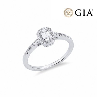 Solitaire ring with diamond emerald cut 0.30ct GIA in white gold 18k
