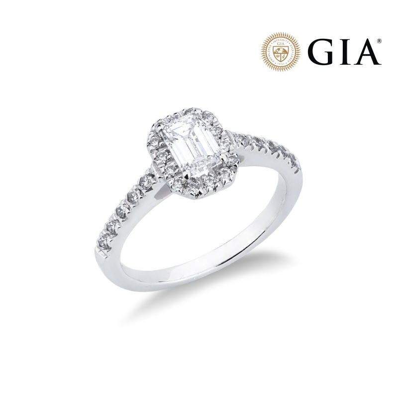 Solitaire ring with diamond emerald cut 0.70ct GIA in white gold 18k