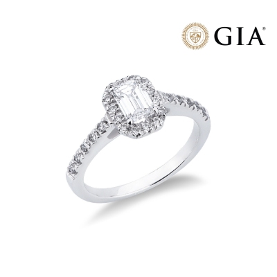 Solitaire ring with diamond emerald cut 0.70ct GIA in white gold 18k