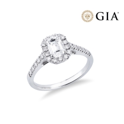 Solitaire ring with diamond 1.00ct GIA emerald cut in white gold 18k