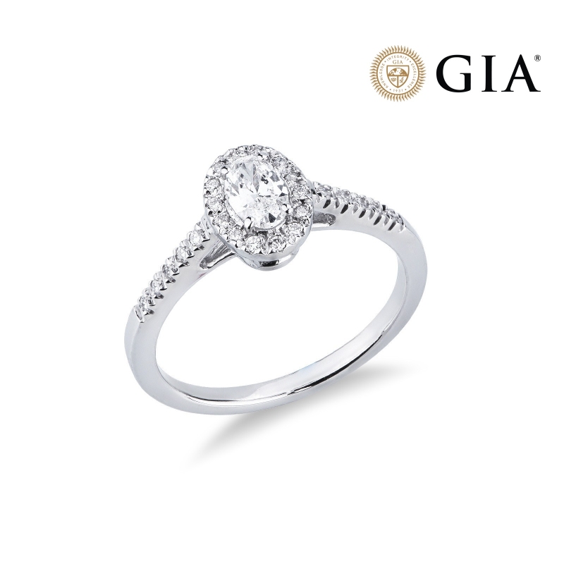 Solitaire ring with diamond oval cut 0.30ct GIA in white gold 18k