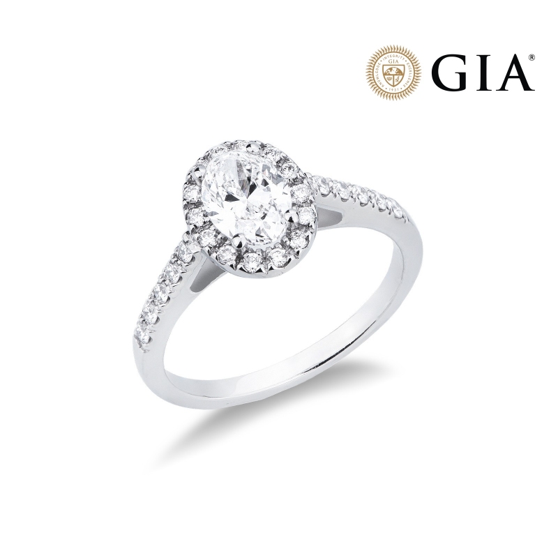 Solitaire ring with diamond oval cut 1.00ct GIA in white gold 18k