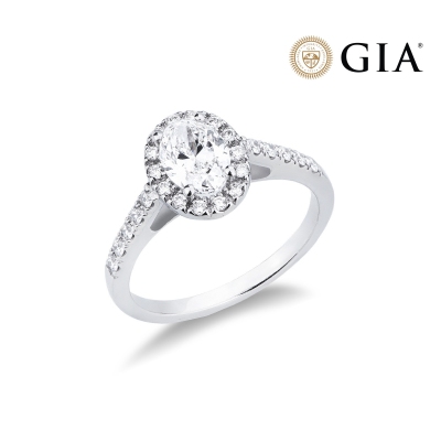 Solitaire ring with diamond oval cut 1.00ct GIA in white gold 18k