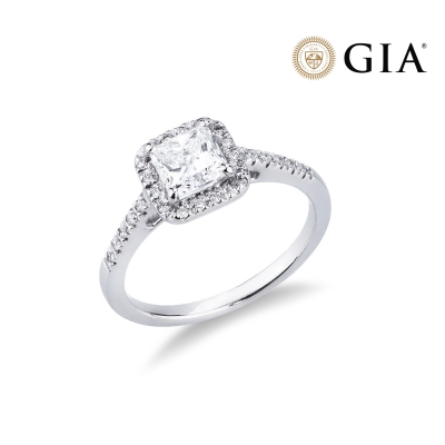 Solitaire ring with diamond princess cut 1.00ct GIA in white gold 18k