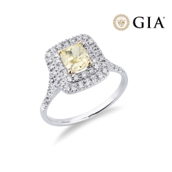 Solitaire ring with cushion fancy yellow cut 1.16ct GIA in white gold 18k