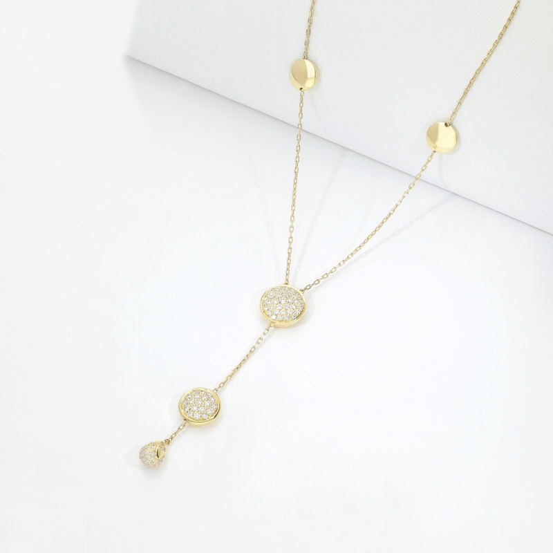 Necklace Y in yellow gold 18k with pavè diamonds