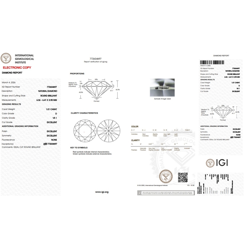 IGI Certified Diamond   CT 1,01   D   VS 1
