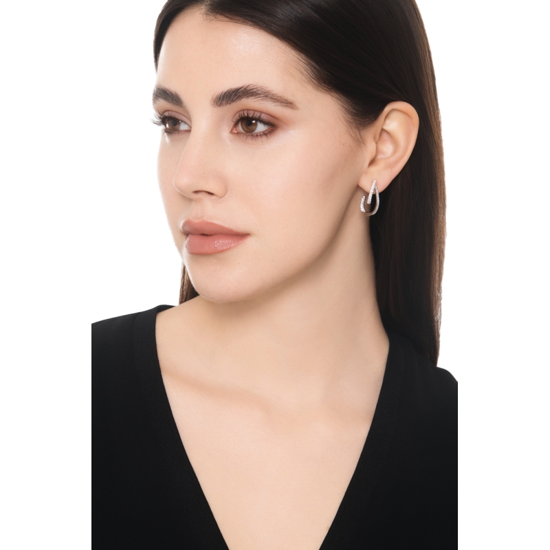 Open teardrop earrings in 18k white gold with diamonds