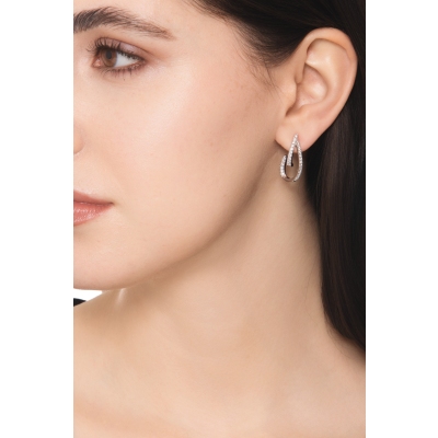 Open teardrop earrings in 18k white gold with diamonds