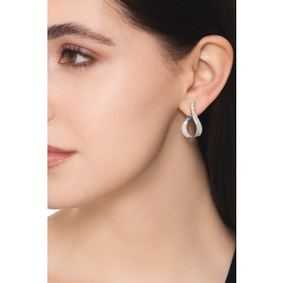 Sinous drop shaped earrings in white gold 18k with diamonds