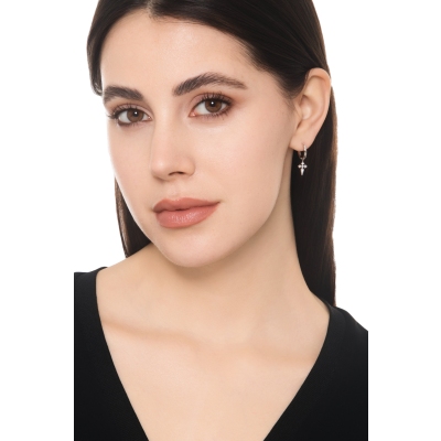 18k white gold earrings with diamonds cross pendant