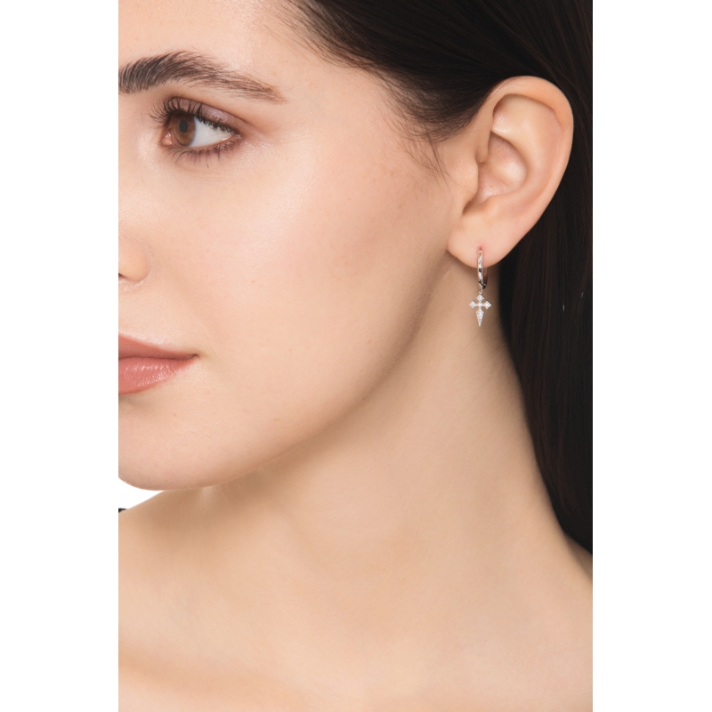 18k white gold earrings with diamonds cross pendant
