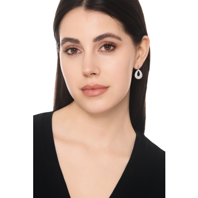 Drop diamond earrings in white gold 18k