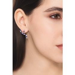 White gold 18k asymmetric design earrings with blue sapphires and diamonds 2