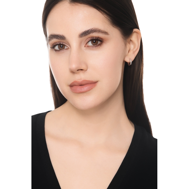 Hoop single earring with half channel diamonds in white gold 18k