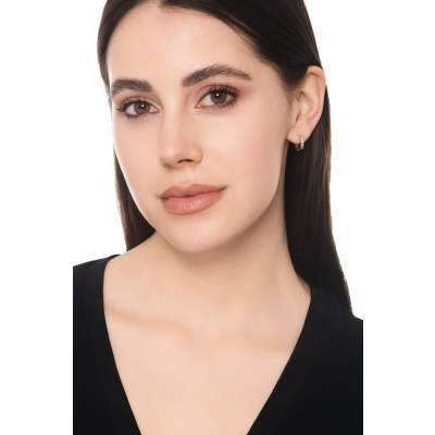 Hoop single earring with half channel diamonds in white gold 18k