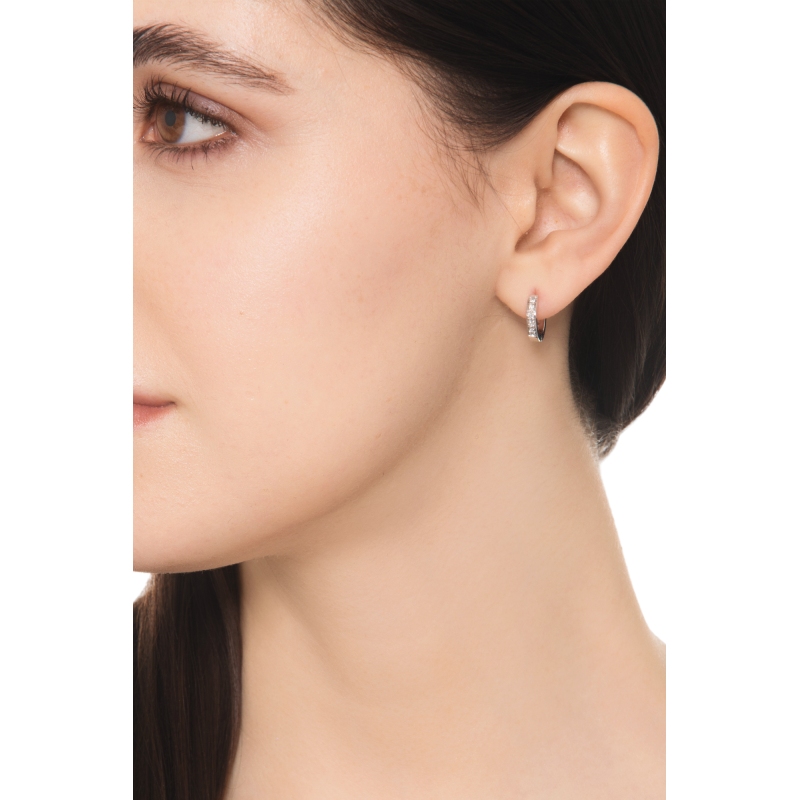 Hoop single earring with half channel diamonds in white gold 18k