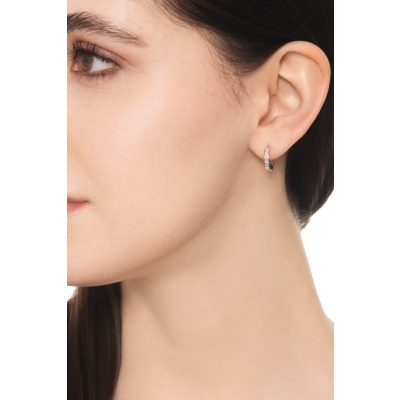 Hoop single earring with half channel diamonds in white gold 18k