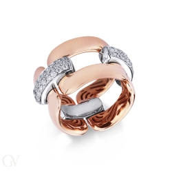 White and rose gold 18k soft link band ring with diamonds 