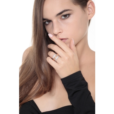 18k rose and white gold soft link ring with diamonds 