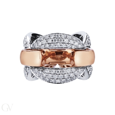 18k rose and white gold soft link ring with diamonds 
