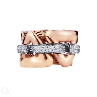 18k rose and white gold stretch ring with diamonds