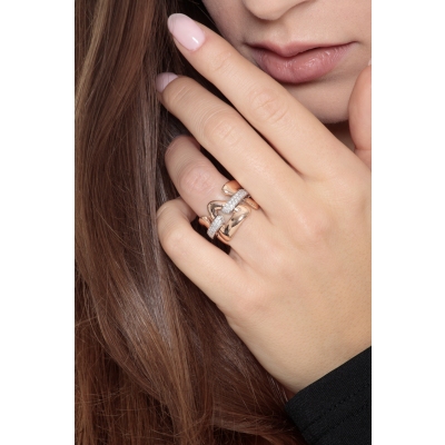 18k rose and white gold stretch ring with diamonds