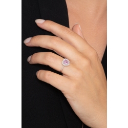 White gold 18k halo ring with a heart cut pink sapphire and diamonds 2