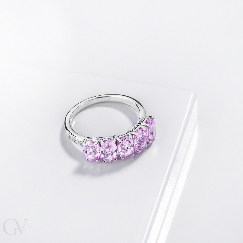 Ring with diamonds and pink sapphires in white gold 18k Ring with diamonds and pink sapphires in white gold 18k
