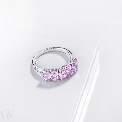 Ring with diamonds and pink sapphires in white gold 18k