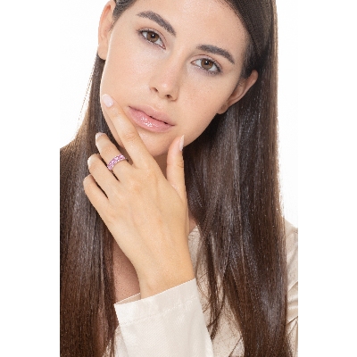 Ring with diamonds and pink sapphires in white gold 18k