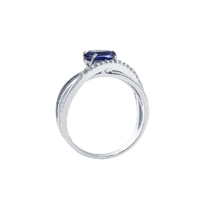18k white gold weave ring with blue sapphires and diamonds 