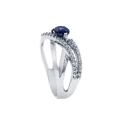 18k white gold weave ring with blue sapphires and diamonds 