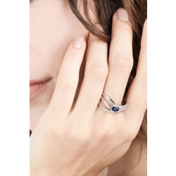 18k white gold weave ring with blue sapphires and diamonds  2