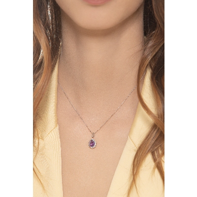 Necklace in white gold 18k with amethyst and diamonds 