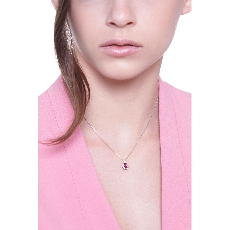 Necklace with pendant, oval cut ruby and diamond Necklace with pendant, oval cut ruby and diamond