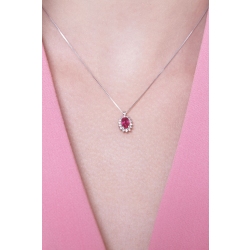 Necklace with pendant, oval cut ruby and diamond 2