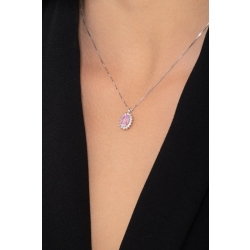Halo necklace with oval pink sapphire and diamonds 2
