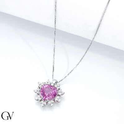 Pink Sapphire necklace with diamonds 