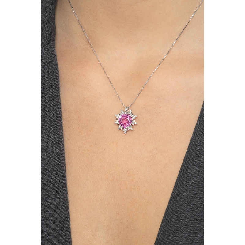 Pink Sapphire necklace with diamonds 